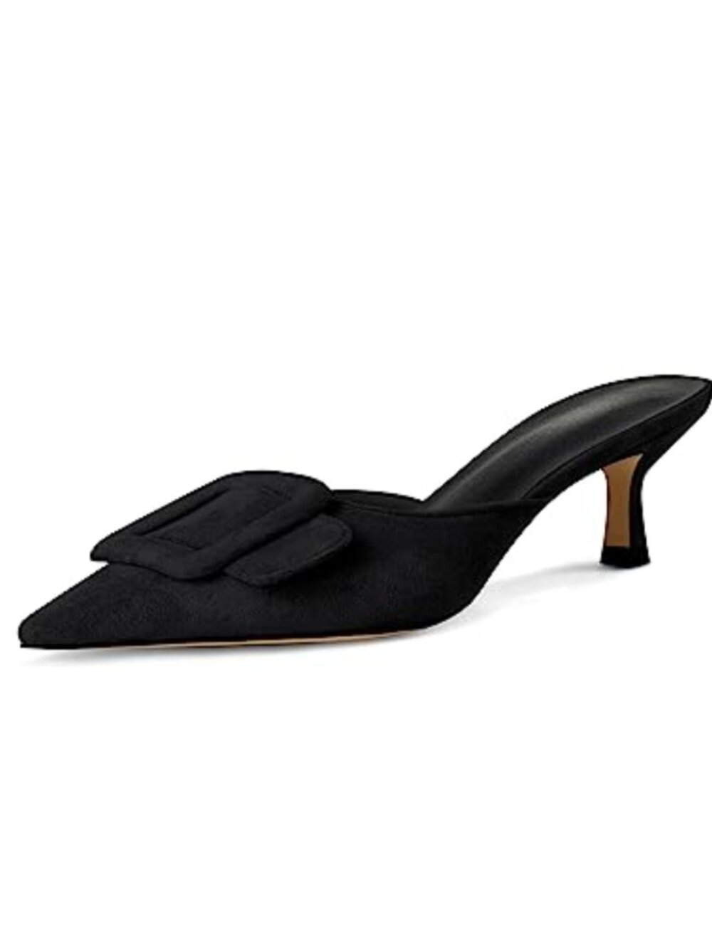 Kitten Heel Mules Pointed Toe Square Buckle Suede Slip On Dress Sandals